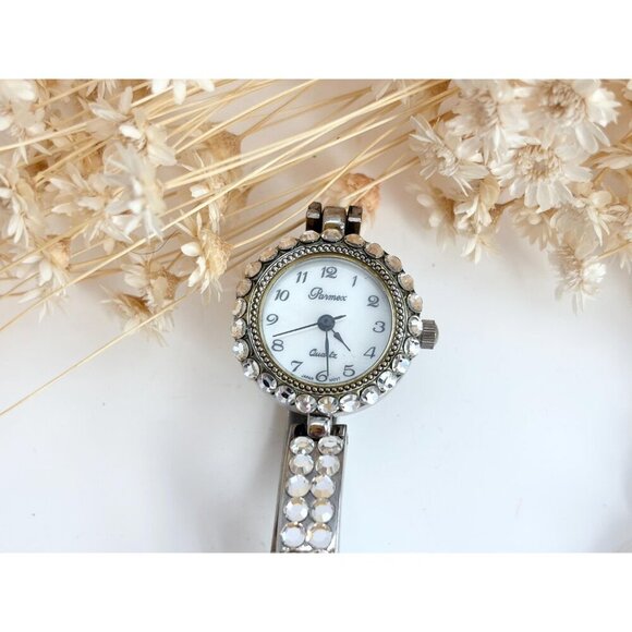 Parmex Silver Toned Vintage Rhinestoned Vintage Wristwatch - 16mm - WORKS! - Picture 10 of 10